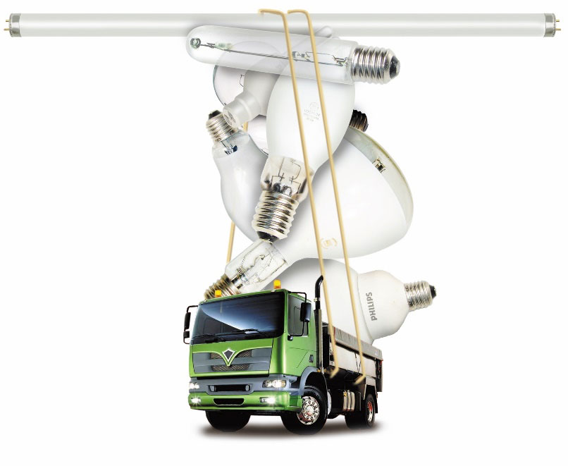 Lorry carrying bulbs lamps